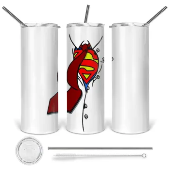 SuperDad, Tumbler ποτήρι θερμό από ανοξείδωτο ατσάλι 600ml, με μεταλλικό καλαμάκι & βούρτσα καθαρισμού