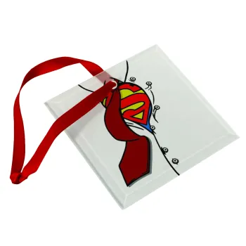 SuperDad, Christmas ornament, glass square ornament 9x9cm