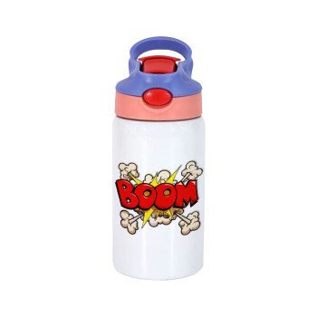 BOOM!!!, Children's hot water bottle, stainless steel, with safety straw, pink/purple (350ml)