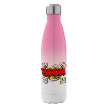 BOOM!!!, Metal mug thermos Pink/White (Stainless steel), double wall, 500ml