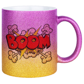 BOOM!!!, Κούπα Χρυσή/Ροζ Glitter, κεραμική, 330ml
