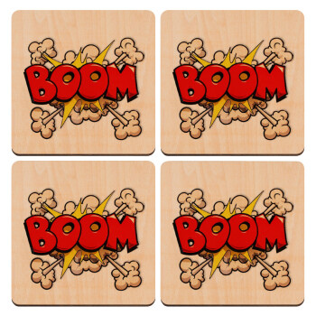 BOOM!!!, ΣΕΤ x4 Σουβέρ ξύλινα τετράγωνα plywood (9cm)