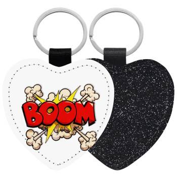 BOOM!!!, Μπρελόκ PU δερμάτινο glitter καρδιά ΜΑΥΡΟ