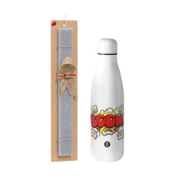 BOOM!!!, Easter Set, metallic stainless thermos bottle (500ml) & scented flat Easter candle (30cm) (GRAY)