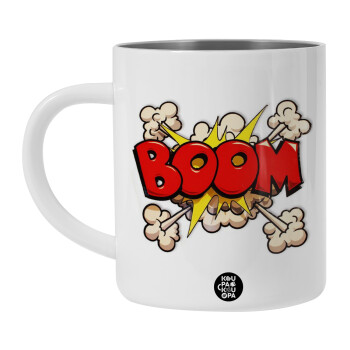 BOOM!!!, BIG Mug Stainless steel double wall (450ml, White)