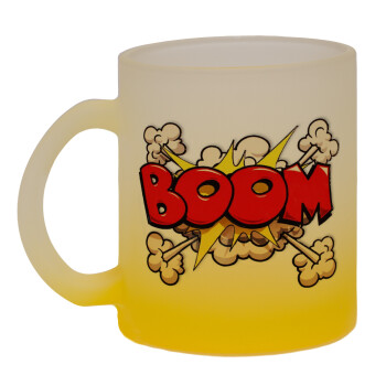 BOOM!!!, Κούπα γυάλινη δίχρωμη με βάση το κίτρινο ματ, 330ml