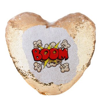 BOOM!!!, Μαξιλάρι καναπέ καρδιά Μαγικό Χρυσό με πούλιες 40x40cm περιέχεται το  γέμισμα