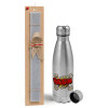 Easter Set, metallic Inox water bottle (750ml) & aromatic flat Easter candle (30cm) (GRAY)