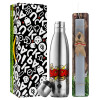 Easter Set, metallic stainless thermos flask (500ml) & scented flat Easter candle (30cm) (GRAY)