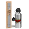 Easter Set, metallic silver aluminum water bottle (500ml) & aromatic flat Easter candle (30cm) (GRAY)