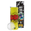 Neon Yellow Travel Tumbler θερμό, μεταλλικό καλαμάκι(Ανωξείδωτο 304 Food grade, BPA free, 600ml)