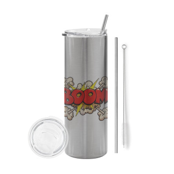 BOOM!!!, Eco friendly stainless steel Silver tumbler 600ml, with metal straw & cleaning brush