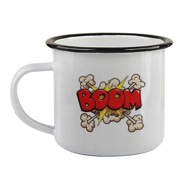 BOOM!!! — Enamel mug with black rim, 360ml