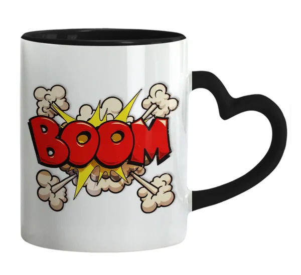BOOM!!! — Mug heart black handle, ceramic, 330ml