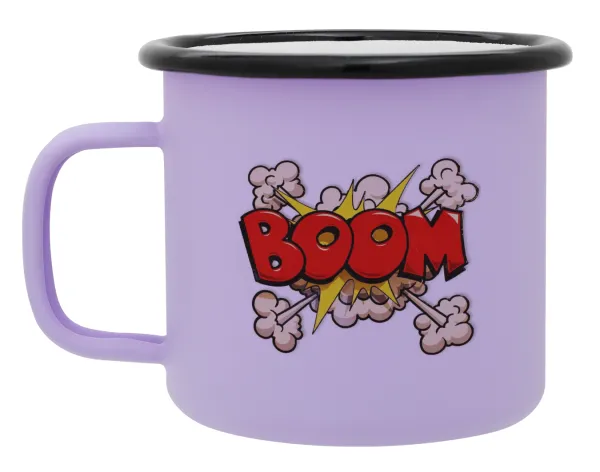 BOOM!!! — Metal enamel mug, matte light pastel purple, 360ml