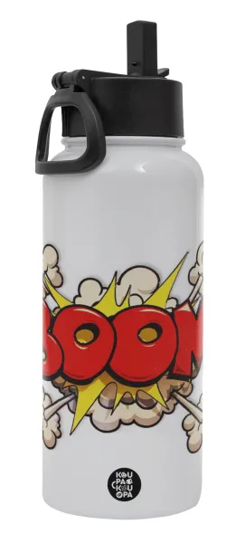 BOOM!!! — Metal mug thermo White with Straw and Spout Lid (Stainless steel), double wall, 950ml