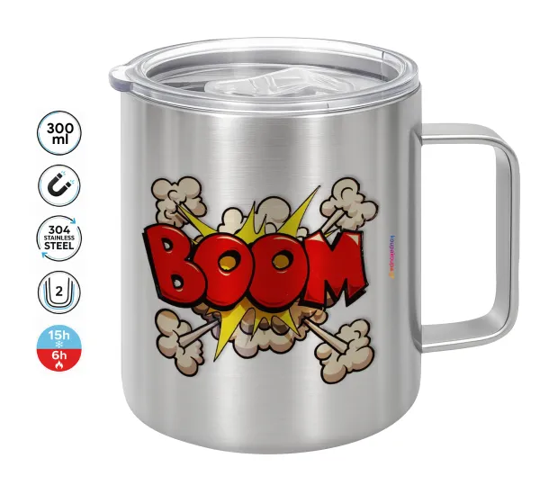 BOOM!!! — Double-walled stainless steel mug 300ml with temperature-retaining lid