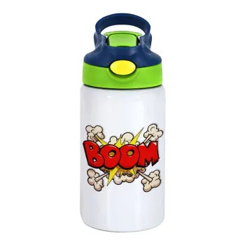 BOOM!!!, Children's hot water bottle, stainless steel, with safety straw, green, blue (350ml)