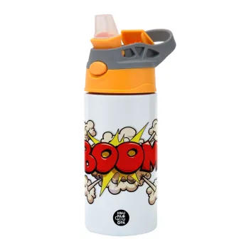 BOOM!!!, Παιδικό παγούρι θερμό, ανοξείδωτο, με καλαμάκι ασφαλείας, Πορτοκαλί/Γκρι (360ml) BPA-FREE