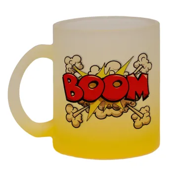 BOOM!!!, Κούπα γυάλινη δίχρωμη με βάση το κίτρινο ματ, 330ml