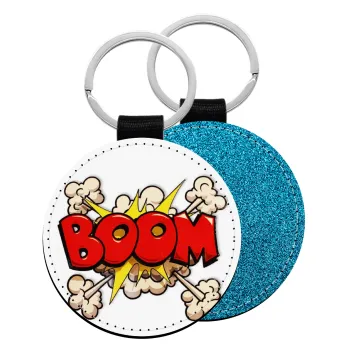 BOOM!!!, Μπρελόκ Δερματίνη, στρογγυλό ΜΠΛΕ (5cm)