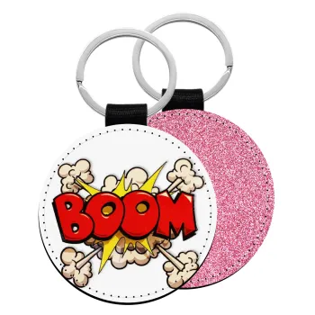 BOOM!!!, Μπρελόκ Δερματίνη, στρογγυλό ΡΟΖ (5cm)