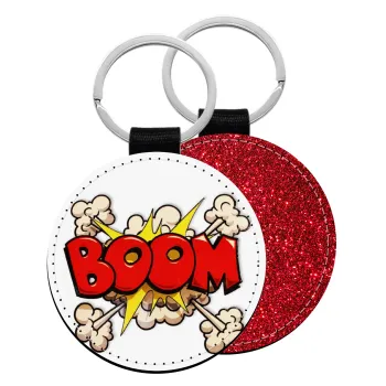 BOOM!!!, Μπρελόκ Δερματίνη, στρογγυλό ΚΟΚΚΙΝΟ (5cm)