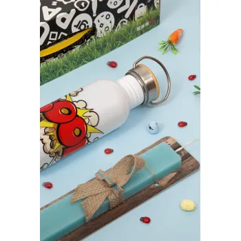 BOOM!!!, Πασχαλινή Λαμπάδα με παγούρι μεταλλικό (620ml, stainless steel) & κερί αρωματικό πλακέ (30cm) (ΤΙΡΚΟΥΑΖ)