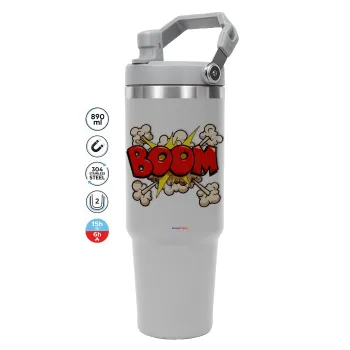 BOOM!!!, ΓΚΡΙ χρώματος Θερμός Ανοξείδωτο 890ml (30oz) με χερούλι
