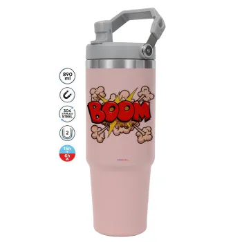 BOOM!!!, ΡΟΖ χρώματος Θερμός Ανοξείδωτο 890ml (30oz) με χερούλι