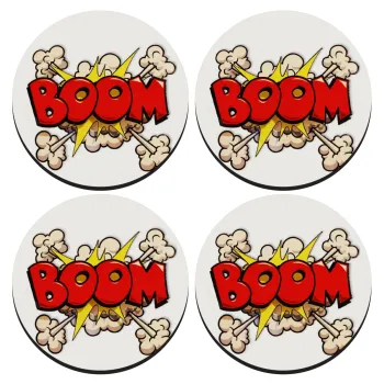 BOOM!!!, SET of 4 round wooden coasters (9cm)