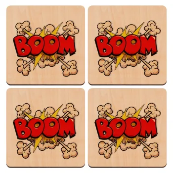 BOOM!!!, ΣΕΤ x4 Σουβέρ ξύλινα τετράγωνα plywood (9cm)
