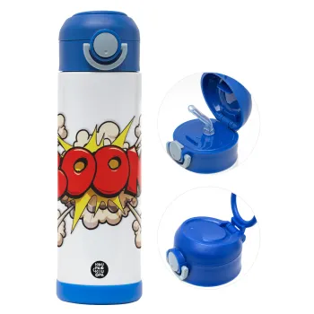 BOOM!!!, Παιδικό παγούρι θερμό, ανοξείδωτο, με καλαμάκι ασφαλείας, ΜΠΛΕ (500ml)