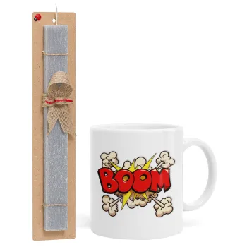 BOOM!!!, Πασχαλινή Λαμπάδα με Κούπα κεραμική (330ml) & κερί αρωματικό πλακέ (30cm) (ΓΚΡΙ)