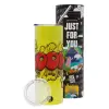 Neon Yellow Travel Tumbler, with metal straw (Stainless steel 304 Food grade, BPA free, 600ml)