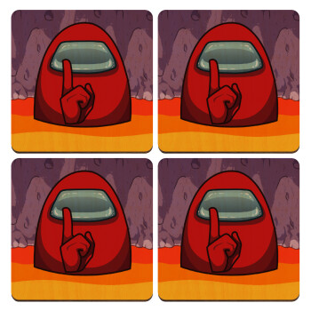 Among US, ΣΕΤ x4 Σουβέρ ξύλινα τετράγωνα plywood (9cm)