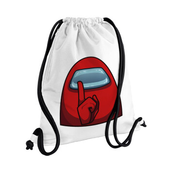 Among US, Backpack pouch GYMBAG white, with pocket (40x48cm) & thick cords