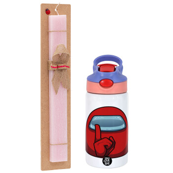 Among US, Easter Set, Children's thermal stainless steel water bottle with safety straw, pink/purple (350ml) & Easter scented flat candle (30cm) (PINK)