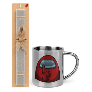 Among US, Easter Set, metallic thermal cup (300ml) & Easter aromatic flat candle (30cm) (GRAY)