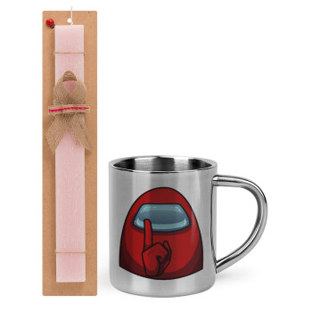 Among US, Easter Set, metallic thermal cup (300ml) & aromatic flat Easter candle (30cm) (PINK)