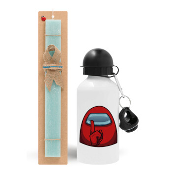 Among US, Easter Set, metallic aluminum water bottle (500ml) & scented flat candle (30cm) (TURQUOISE)