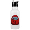 White water bottle with straw, stainless steel 600ml