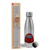 Easter Set, metallic Inox water bottle (750ml) & aromatic flat Easter candle (30cm) (GRAY)