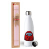 Easter Set, metallic stainless steel water bottle (750ml) & scented flat Easter candle (30cm) (PINK)