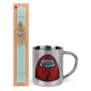Easter Set, metallic thermal cup (300ml) & aromatic flat Easter candle (30cm) (TURQUOISE)
