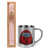 Easter Set, metallic thermal cup (300ml) & aromatic flat Easter candle (30cm) (PINK)