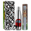 Easter Set, metallic stainless thermos flask (500ml) & scented flat Easter candle (30cm) (GRAY)