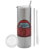 Tumbler ποτήρι θερμό Ασημένιο από ανοξείδωτο ατσάλι 600ml, με μεταλλικό καλαμάκι & βούρτσα καθαρισμού