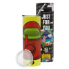 Neon Yellow Travel Tumbler θερμό, μεταλλικό καλαμάκι(Ανωξείδωτο 304 Food grade, BPA free, 600ml)