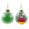 Transparent Christmas tree ball ornament with green filling 8cm